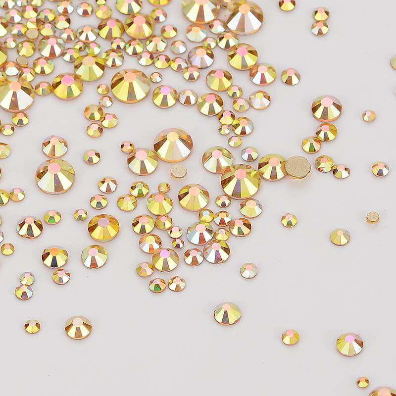 Rhinestones Mix Sizes Meta Sunglight Gold Glass Rhinestones 1440pcs